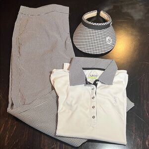 Izod Cool FX White Short Sleeve Polo Shirt w/ Houndstooth Pants and Visor Outfit